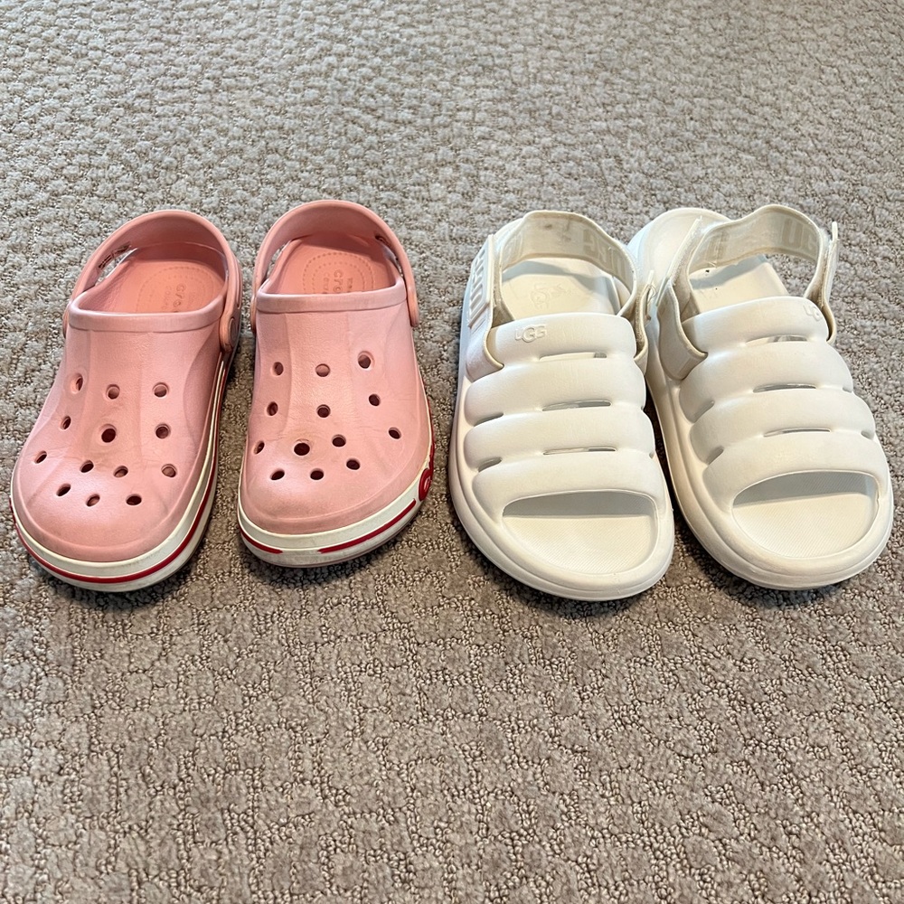 UGG Kids Pink Slip-Ons and White Strappy Sandals